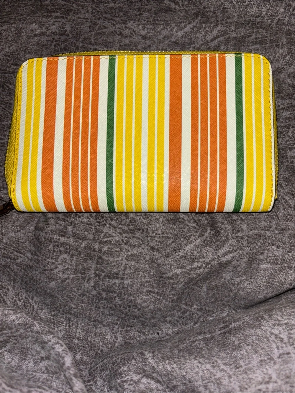 Tory Burch Yellow Orange Green Stripe Zip Wallet